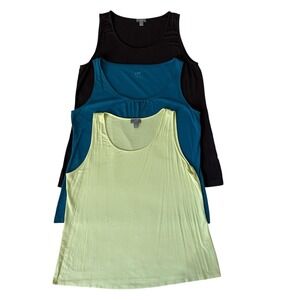 J Jill Stretch Tank Top Women's Large Sleeveless Brown Yellow Teal Lot Of 3
